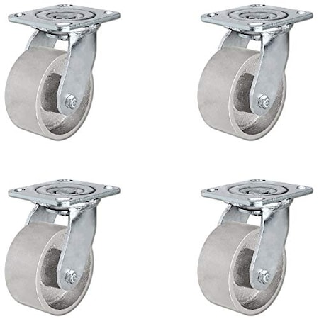 Casterhq 4" Hvy Dty Semi Steel Cast Iron Swivel Casters, 4,000 lb Capacity, PK4 HD6640-01-STL-S04